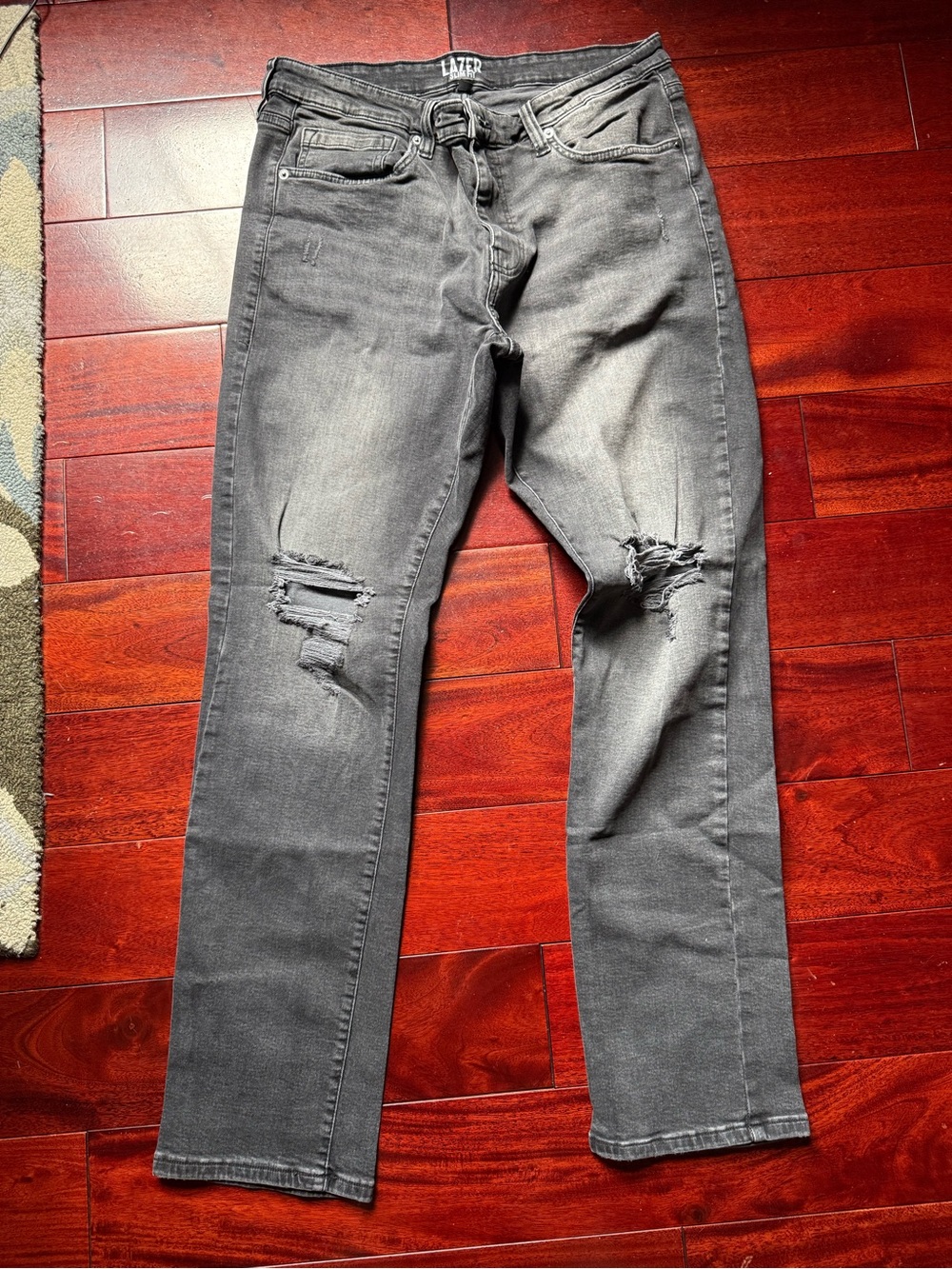 LAZER Men's Slim 33x32 Straight Distressed Jeans - Gray